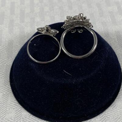 Pair of Vintage Silver Tone & Rhinestone Costume Jewelry Fashion Rings Sarah Coventry Sizeable