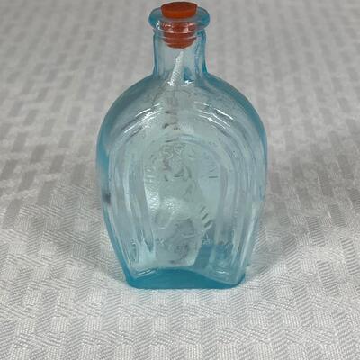 Pale Blue Miniature Bottle Horseshoe Glass Note Inside Rubber Stopper