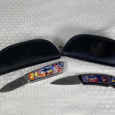 Pair of Jeff Gordon #24 Retired Racecar Driver NASCAR Franklin Mint Collector Folding Pocket Knives with Zipper Pouch