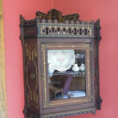 Antique Corner Wall Mount Display Cabinet (No Contents)