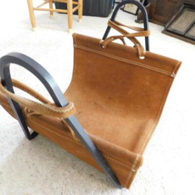 Wrought Iron and Leather Strap Log Cradle