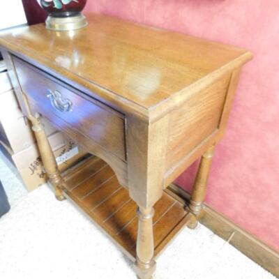 Solid Wood Side Table with Single Drawer and Stretcher Shelf