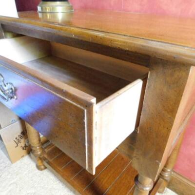 Solid Wood Side Table with Single Drawer and Stretcher Shelf