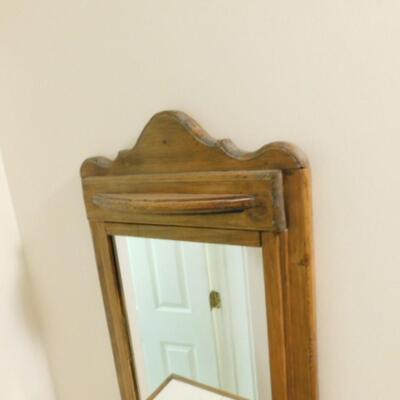 Solid Wood Oak Wall Display with Mirror and Tile Shelf