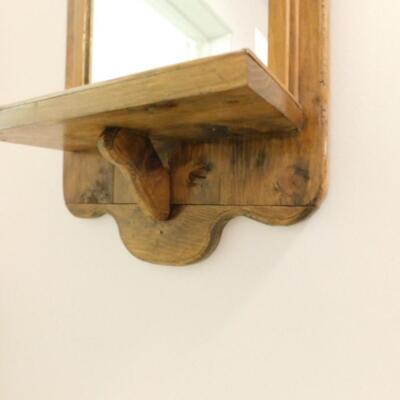 Solid Wood Oak Wall Display with Mirror and Tile Shelf