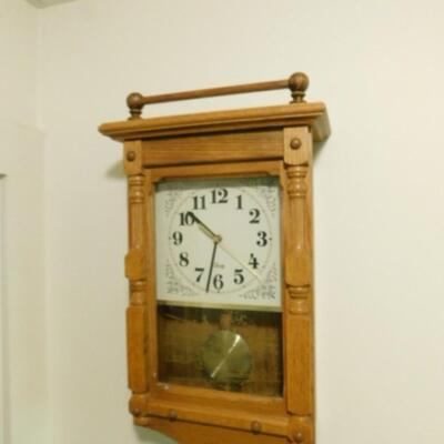 Oak Cabinet Pendulum Clock with Reverse Painting Glass Front