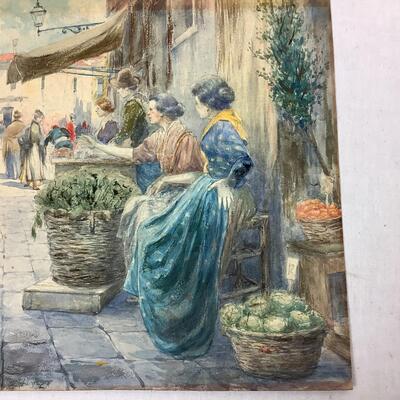 959 Original Watercolor of 1901 Italian Street Scene Giuseppe Vizzotto Alberti (1892-1931)