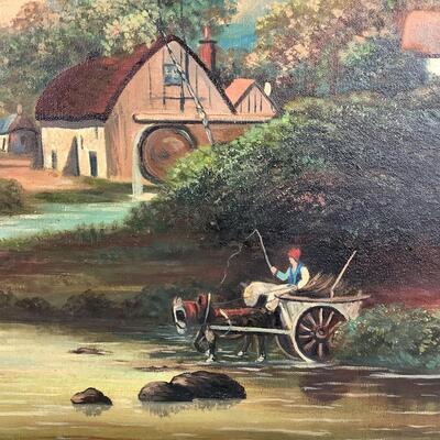 961 Original Oil "An English Village" by John Bianchi (1867-1939)