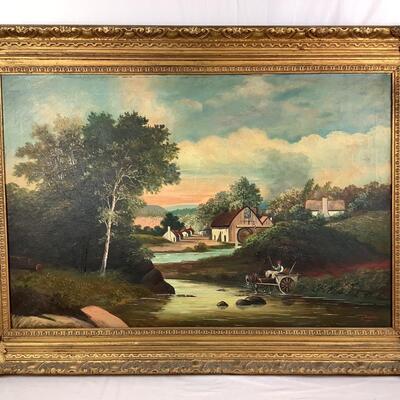 961 Original Oil "An English Village" by John Bianchi (1867-1939)