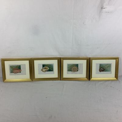 965 Set of 4 Gold Framed Shell Designs Needlepoint Wall Art