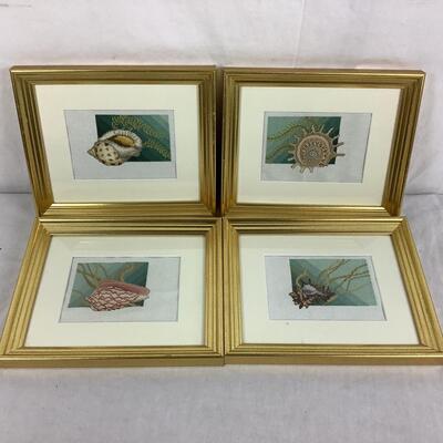 965 Set of 4 Gold Framed Shell Designs Needlepoint Wall Art