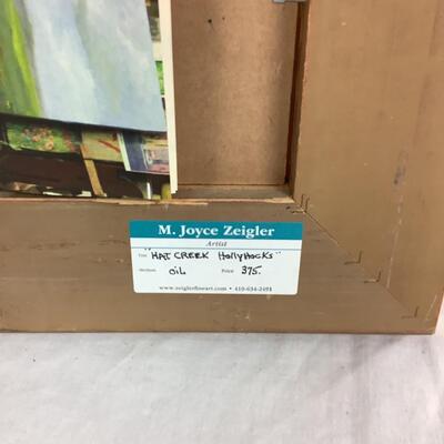 966 Original Oil on Board "Hat Creek Hollyhocks" by Joyce Zeigler