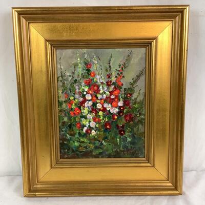 966 Original Oil on Board "Hat Creek Hollyhocks" by Joyce Zeigler