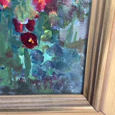966 Original Oil on Board "Hat Creek Hollyhocks" by Joyce Zeigler