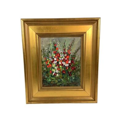 966 Original Oil on Board "Hat Creek Hollyhocks" by Joyce Zeigler
