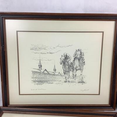 970 Set of 4 Vintage Signed Tony Oswald Horse Racing Framed Prints
