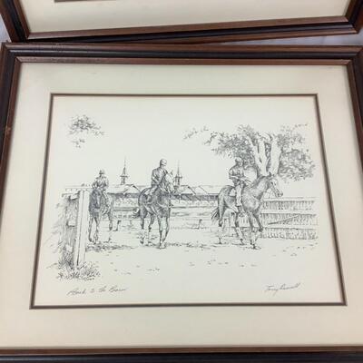 970 Set of 4 Vintage Signed Tony Oswald Horse Racing Framed Prints