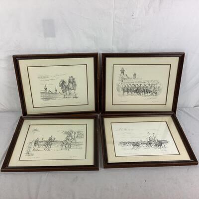 970 Set of 4 Vintage Signed Tony Oswald Horse Racing Framed Prints