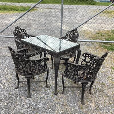 253 19th Century Robert Wood Cast Iron Garden Chairs & Table