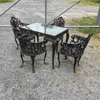 253 19th Century Robert Wood Cast Iron Garden Chairs & Table