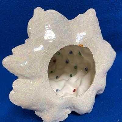 Vintage White Ceramic Christmas Tree with Colorful Plastic Bulbs