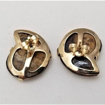 Lot #20  Pair of Ammonite Fossil Earrings, set in 14kt gold.