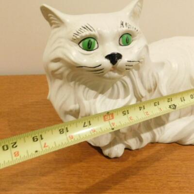 Vintage Large Ceramic Cat with Painted Green Eyes