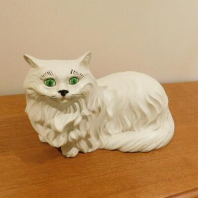 Vintage Large Ceramic Cat with Painted Green Eyes