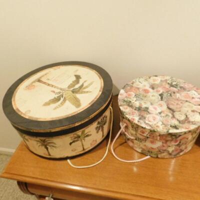 Collection of Hat Boxes Various Patterns and Sizes