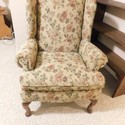 Vintage Floral Pattern Upholstered Wing Back Chair