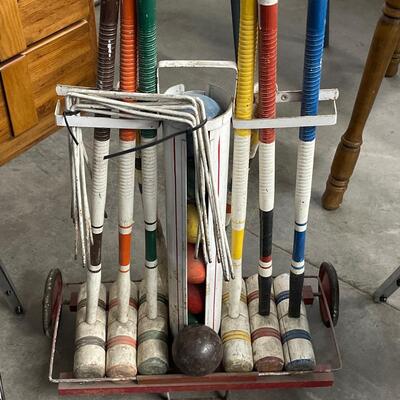 D23- Pair of chairs and vintage croquet set