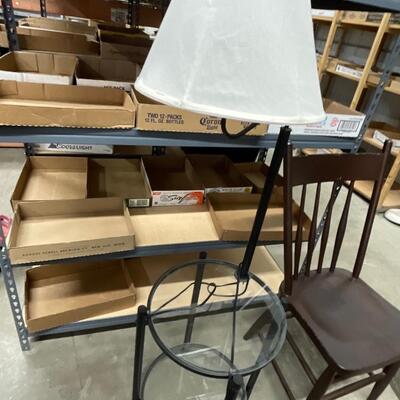 D25- Glass side table with attached Lamp and chair