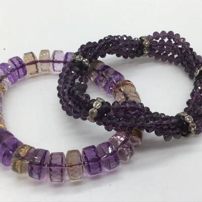 Purple Glass Beaded Stretch Bracelets