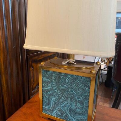 Pair of Malachite style Brass lamps