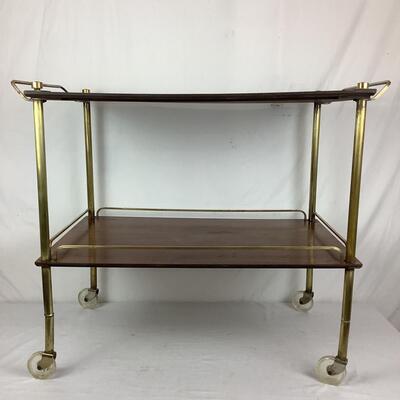 987  Georges Briard Mid-Century Wood & Brass 2-Tier Bar Cart