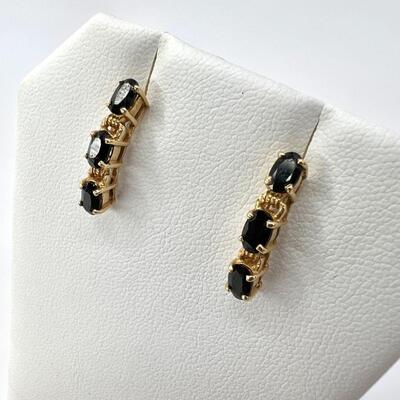 14K YG ~ Onyx 3 Stone Earrings