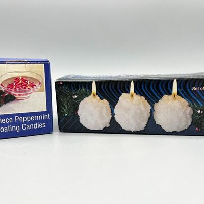 Seasonal Winter Christmas Holiday Candle Lot Peppermints and Snowballs