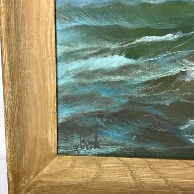 997 Original Vintage Oil Painting by Accomplished German Seascape Artist V. Berk. Scene of Sailboat on Rough Seas