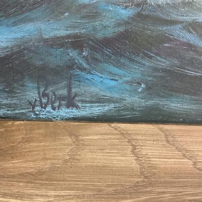 997 Original Vintage Oil Painting by Accomplished German Seascape Artist V. Berk. Scene of Sailboat on Rough Seas