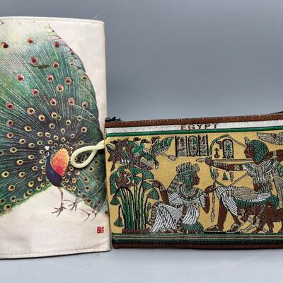 Pair of Colorful Peacock Egyptian Wallet Zipper Bag Pouch
