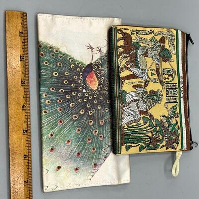 Pair of Colorful Peacock Egyptian Wallet Zipper Bag Pouch