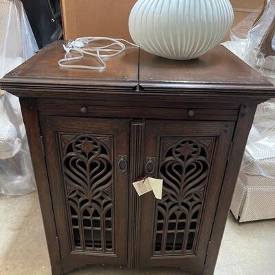 Dark Wood WIne Cabinet - Top opens up to create a larger platform