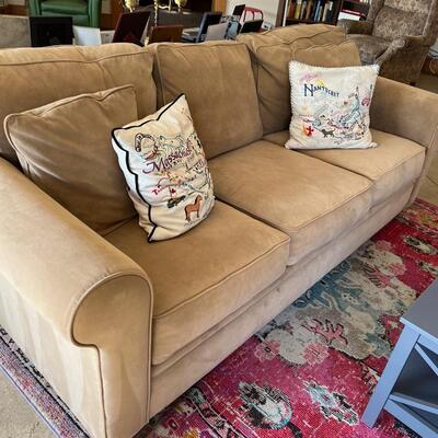 Tan Faux Suede Sofa in great condition. Jonathan Louis