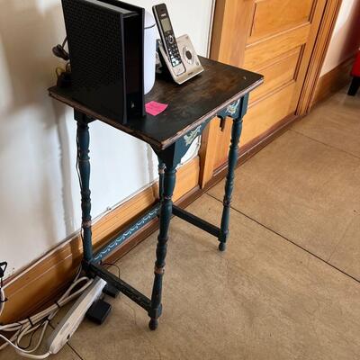 Dark Teal Blue Hickock style Hand Painted Table with Wood Top.