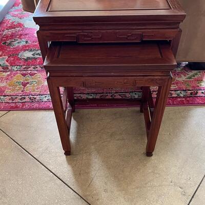 Pair of Small Rosewood End Table Asian Motif Nesting