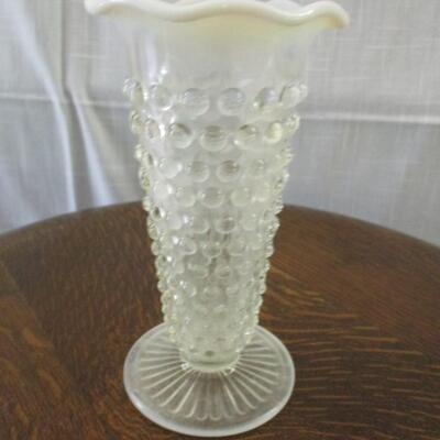 Fenton Hobnail White Edged Vase