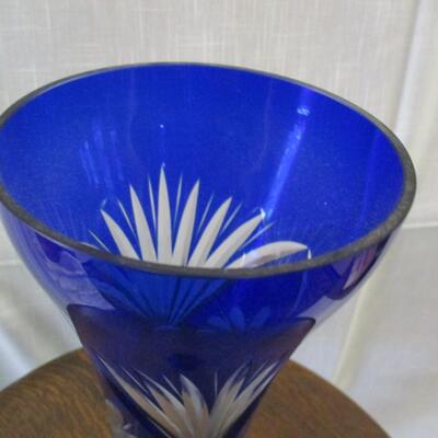 Cobalt Blue Hand Cut Crystal Vase
