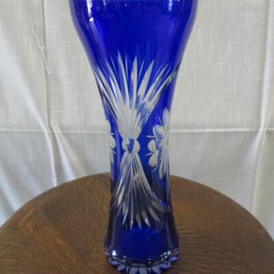 Cobalt Blue Hand Cut Crystal Vase