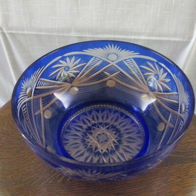 Bohemian Chezh Cobalt Blue Glass Cut Bowl