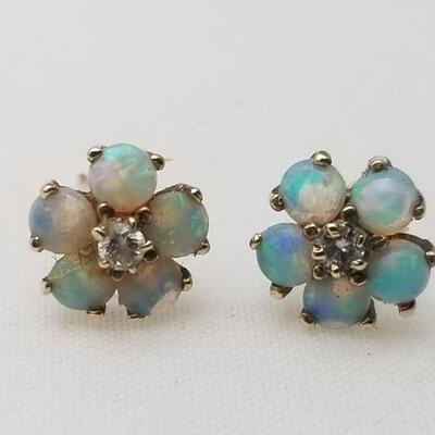 Lot #24  Pair of Opal and Diamond Pierced Earrings in original Harrods box - 14kt